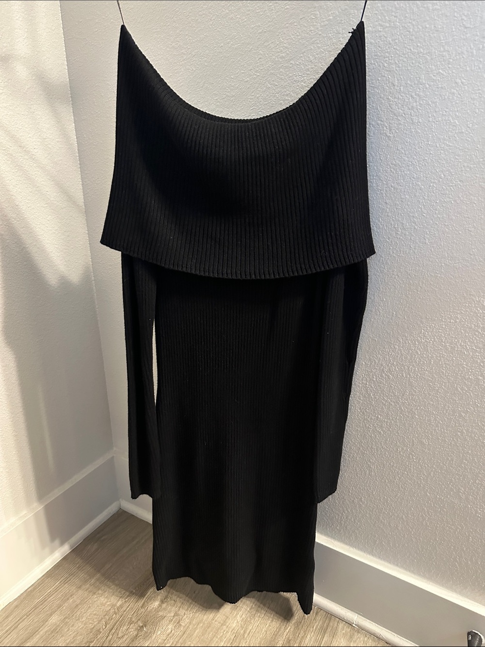Hollister Black Ribbed Off-Shoulder Knit Sweater Mini Dress
